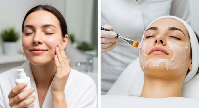 Evde ve profesyonel peeling farki ve guvenli kullanim gorseli
