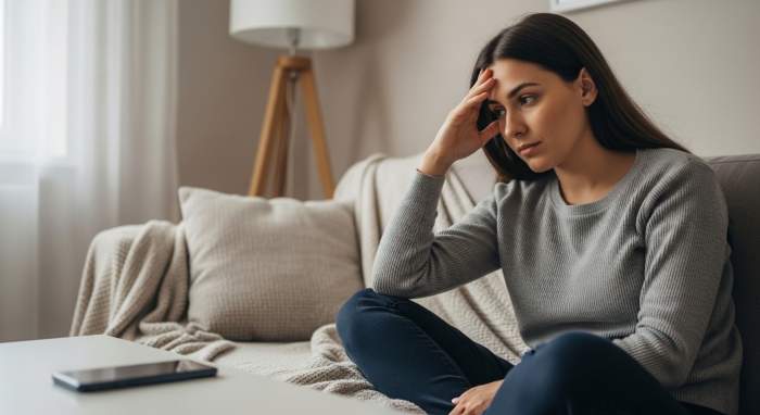 Sosyal medyadan uzaklasip sakinlesen kadin yumusak isik gorseli