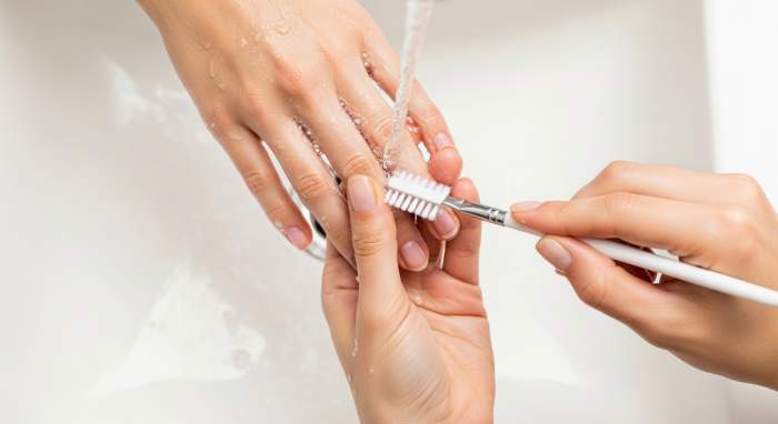 Tirnak fircasi kullanimi ustten aciyla dogru temizleme teknigi