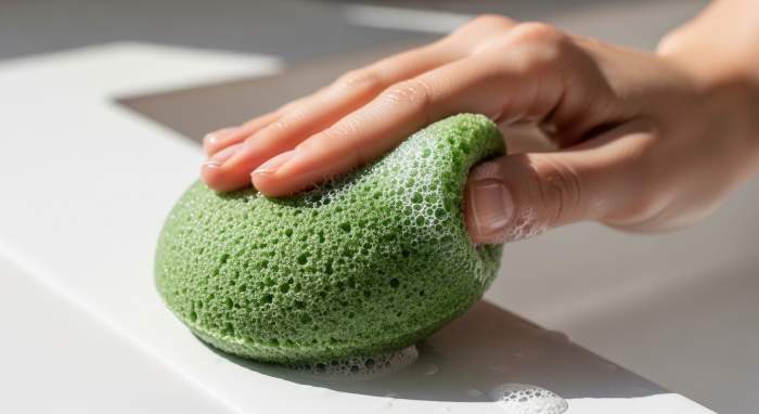 Yesil konjac sungeri yagli cilt icin temizleme gorseli