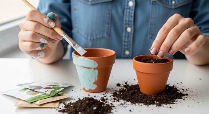 Bitki yetistirme seti saksi boyama ve tohum ekme gorseli