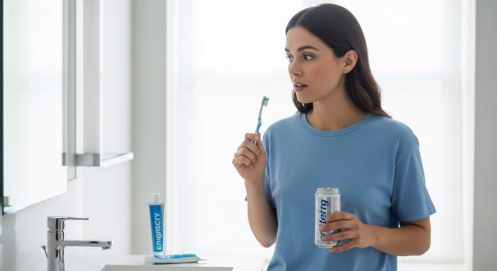 Enerji icecegi ve dis sagligi uzerine farkindalik ani gorseli