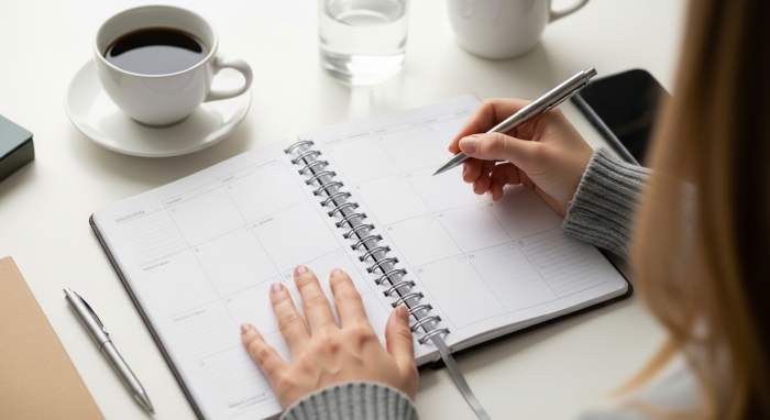 Planlama defteri takvim gibi kullanim duzenli masa gorseli