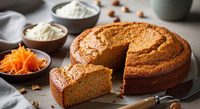 Glutensiz havuc keki badem ve pirinc unlu gercekci fotograf