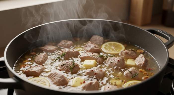 Tencerede yavas pisen hindi yumusak ve sulu et pisirme