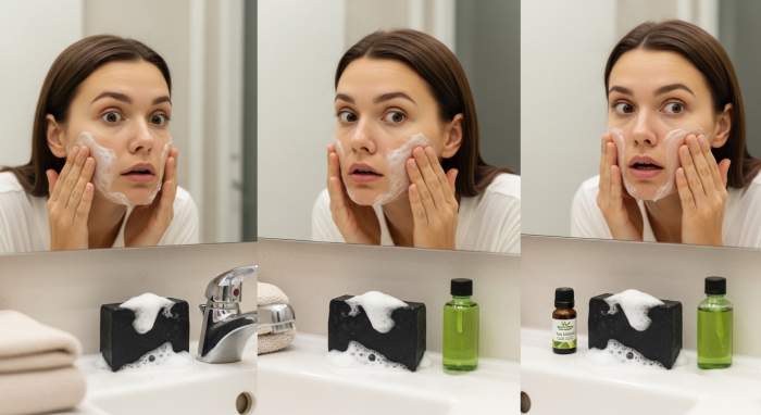 Aktif komur ve cay agaci yagli cilt bakimi eglenceli gorsel