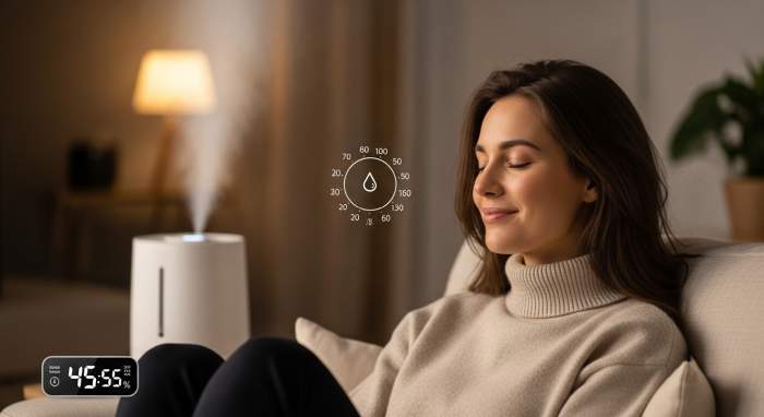 Evde nem orani ve statik elektrik onleme nemlendirici kullanim gorseli