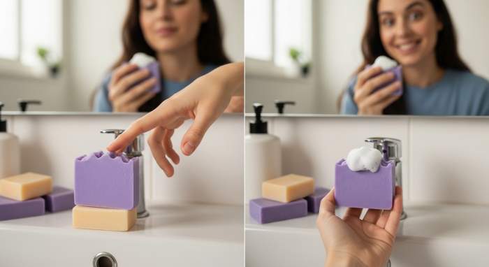 Lavanta sabunu tercih eden kadin eglenceli cilt bakimi gorseli