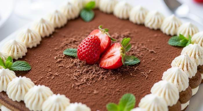 Suslemeli tiramisu kakao cilek ve krem santi ile sik sunum gorseli