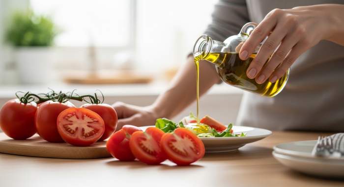 Domates ve zeytinyagi ile saglikli beslenme dogal gida gorseli