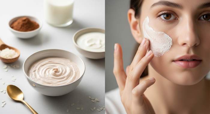 Kakao ve pirinc unlu temel yuz maskesi dogal cilt bakimi gorseli