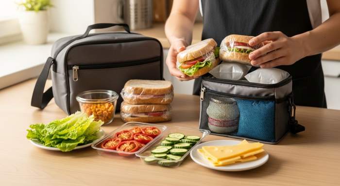 Yolculukta bozulmayan besinler ve sandvic hazirlama gorseli