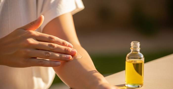 Dogal bronzlastirici yag ve sabirli cilt bakimi gorseli