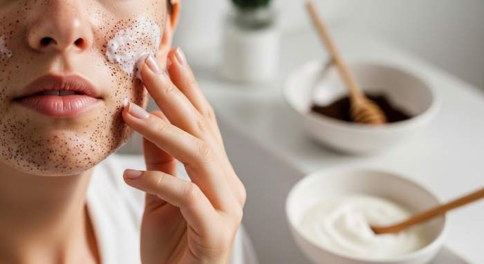Ince ogutulmus kahve ve yogurt ile yuz peelingi akne bakimi gorseli