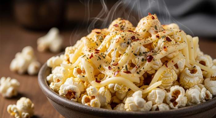 Kasar peynirli ve acili patlamis misir atistirmalik gorseli