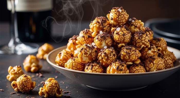 Truf yagli karamelli ve cikolatali patlamis misir gurme gorseli