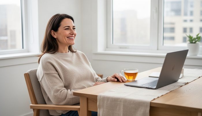 Başarılı bir maaş görüşmesi sonrası rahatlamış kadın